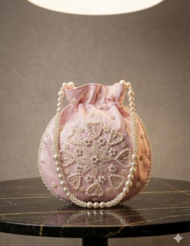 Pink Potli bag With Pearl Work