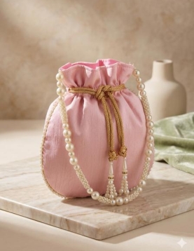Pink Potli bag With Pearl Work