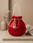 Red Pearl Work Potli Bag