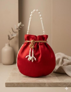 Red Pearl Work Potli Bag