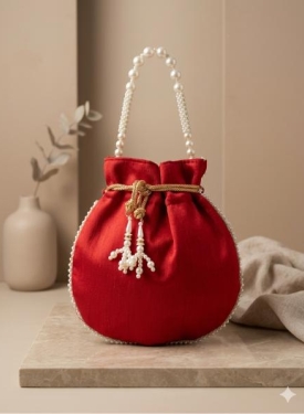 Red Pearl Work Potli Bag