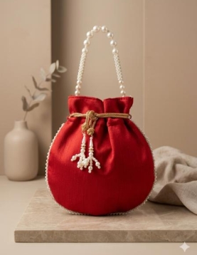 Red Pearl Work Potli Bag
