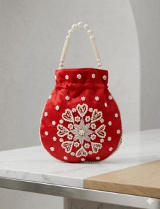 Red Pearl Work Potli Bag