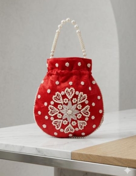 Red Pearl Work Potli Bag