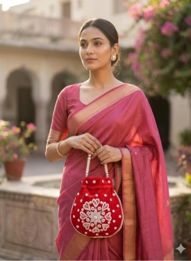 Red Pearl Work Potli Bag