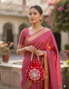 Red Pearl Work Potli Bag