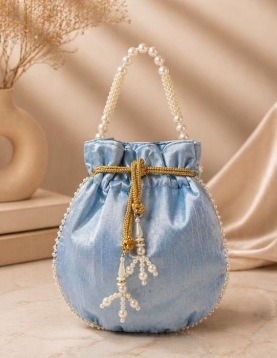 Powder Blue Pearl Work Potli Bag