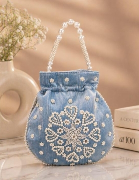 Powder Blue Pearl Work Potli Bag