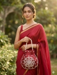 Maroon Pearl Work Potli Bag