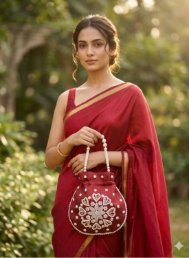 Maroon Pearl Work Potli Bag