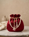 Maroon Pearl Work Potli Bag