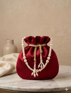 Maroon Pearl Work Potli Bag