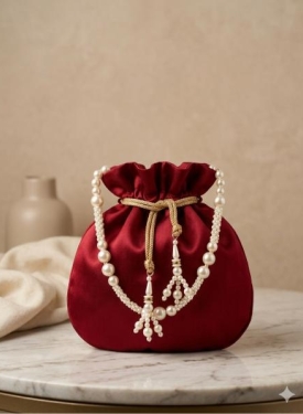 Maroon Pearl Work Potli Bag