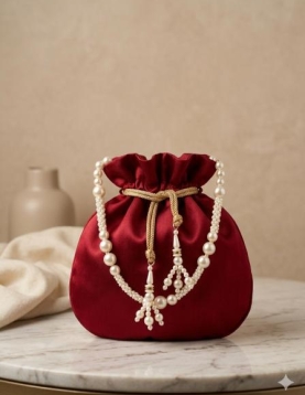 Maroon Pearl Work Potli Bag