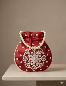 Maroon Pearl Work Potli Bag