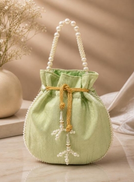 Light Green Pearl Work Potli Bag