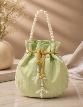 Light Green Pearl Work Potli Bag
