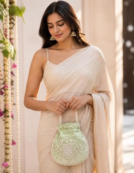 Light Green Pearl Work Potli Bag