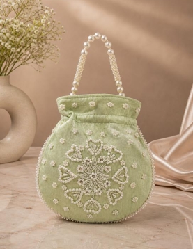 Light Green Pearl Work Potli Bag