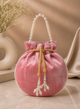 Dark Pink Pearl Work Potli Bag
