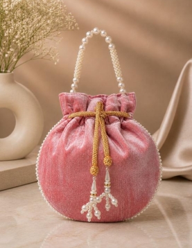 Dark Pink Pearl Work Potli Bag
