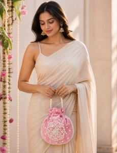 Dark Pink Pearl Work Potli Bag