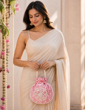 Dark Pink Pearl Work Potli Bag