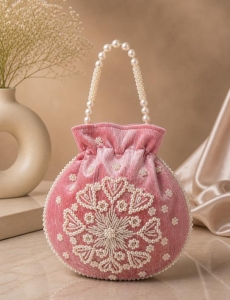 Dark Pink Pearl Work Potli Bag