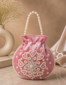 Dark Pink Pearl Work Potli Bag