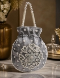 Grey Pearl Work Potli Bag