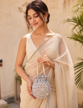 Grey Pearl Work Potli Bag
