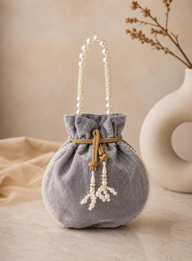 Grey Pearl Work Potli Bag