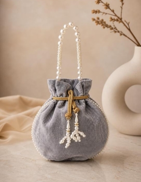 Grey Pearl Work Potli Bag