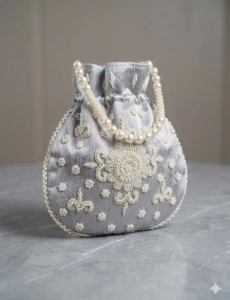 Grey Pearl Work Potli Bag