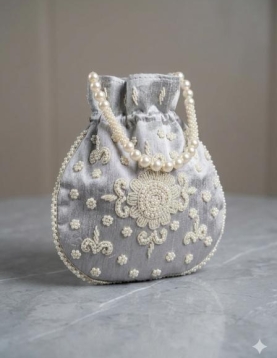 Grey Pearl Work Potli Bag