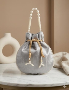 Grey Pearl Work Potli Bag