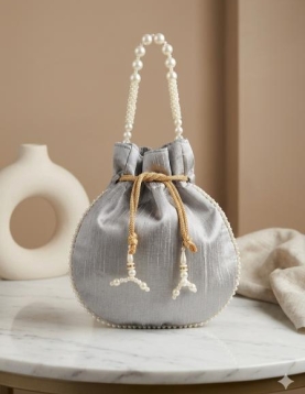 Grey Pearl Work Potli Bag