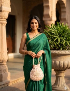 Pastel Peach Pearl Work Potli Bag