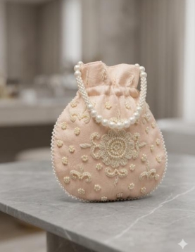 Pastel Peach Pearl Work Potli Bag