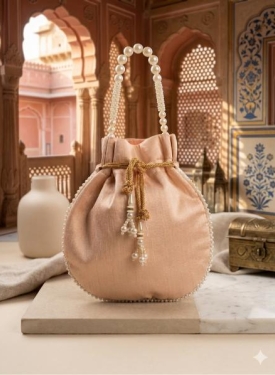 Pastel Peach Pearl Work Potli Bag