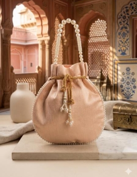 Pastel Peach Pearl Work Potli Bag
