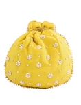 Yellow Art Silk Pearl Work Potli Bag