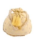 Beige Art Silk Pearl Work Potli Bag