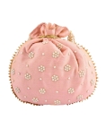 Peach Art Silk Pearl Work Potli Bag