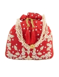 Red Potli Bag With Art Silk Pearl Work