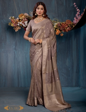 Earthy Taupe Jacquard Saree with Minimalist Gold Accents