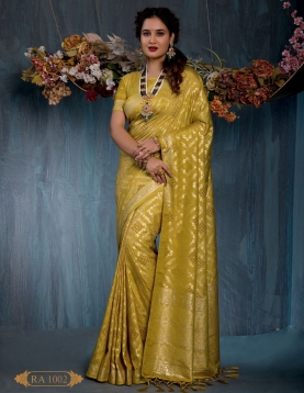 Golden Citrine Jacquard Saree in Intricate Geometric Lattice