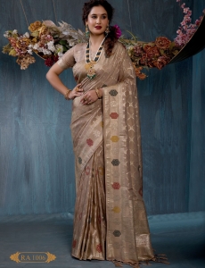 Champagne Gold Jacquard Saree with Multi-Color Woven Accents