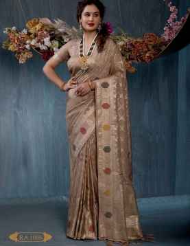 Champagne Gold Jacquard Saree with Multi-Color Woven Accents