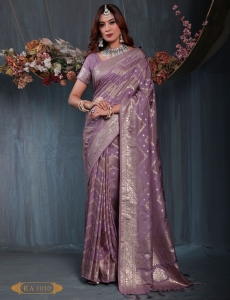 Deep Lavender Viscose Jacquard Saree with Rose Gold Weaving